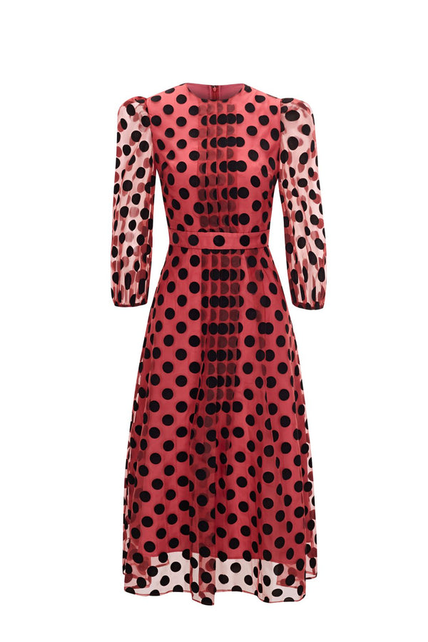 Esme MARIA Berry Mesh Midi Dress With Puff Sleeves