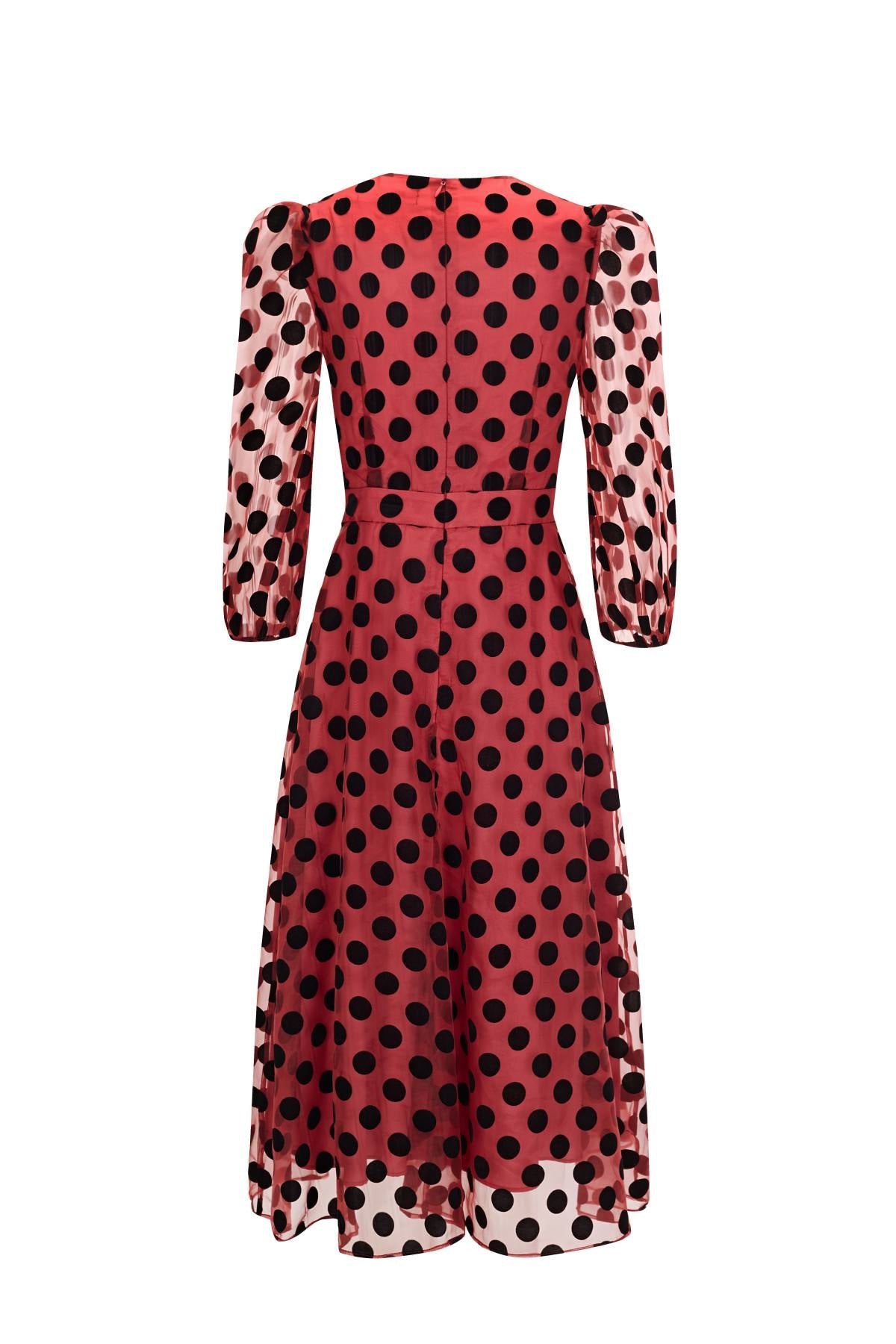 Esme MARIA Berry Mesh Midi Dress With Puff Sleeves