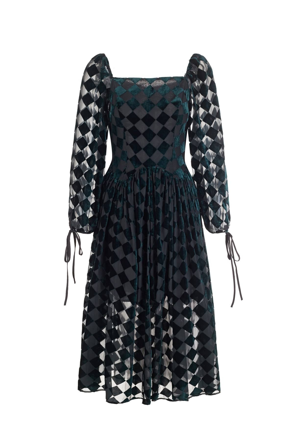 Esme BETH'S CHECKERBOARD Emerald Midi Dress