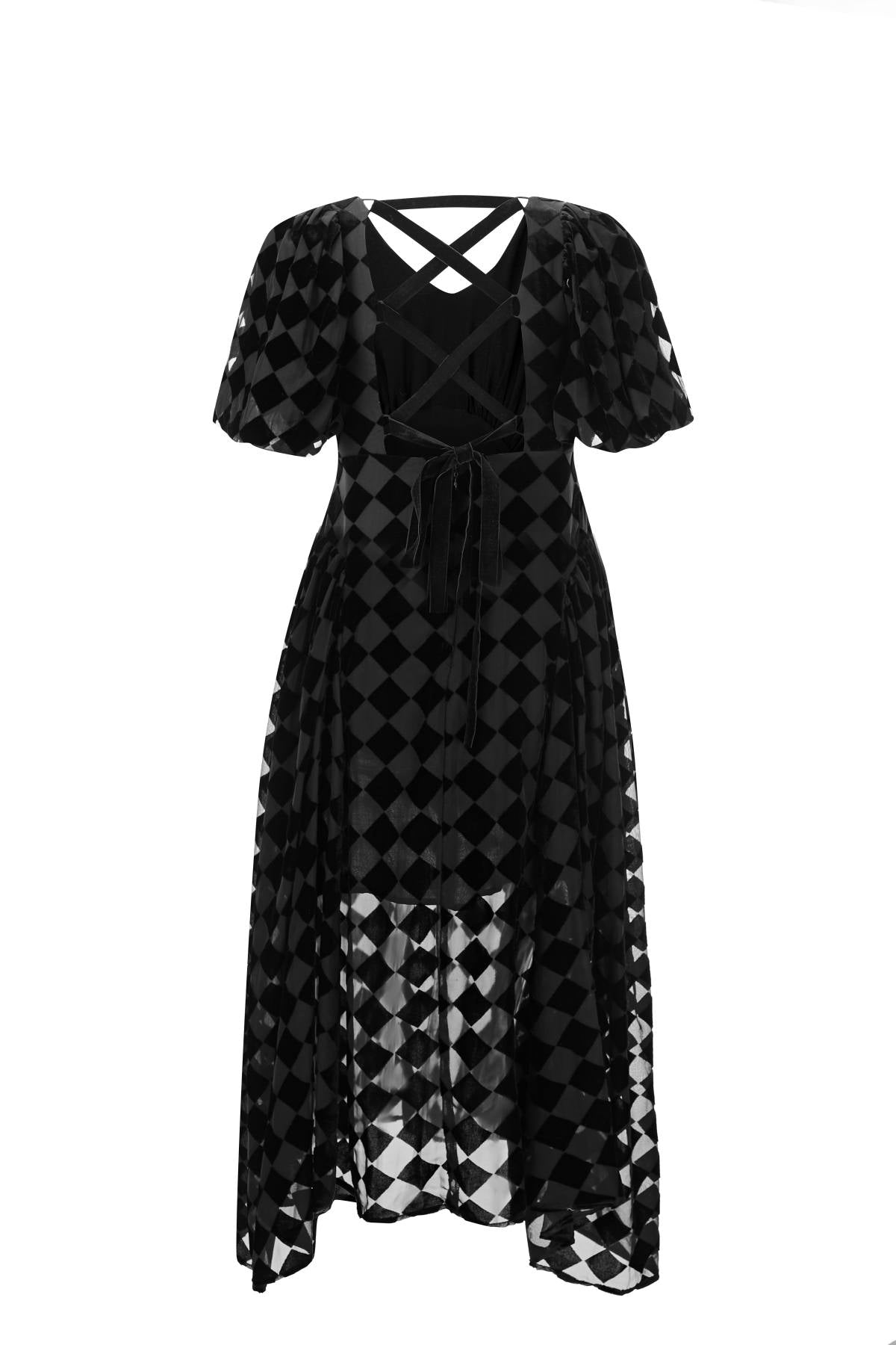 Esme BETH'S CHECKERBOARD Midi Dress With Lacing Back