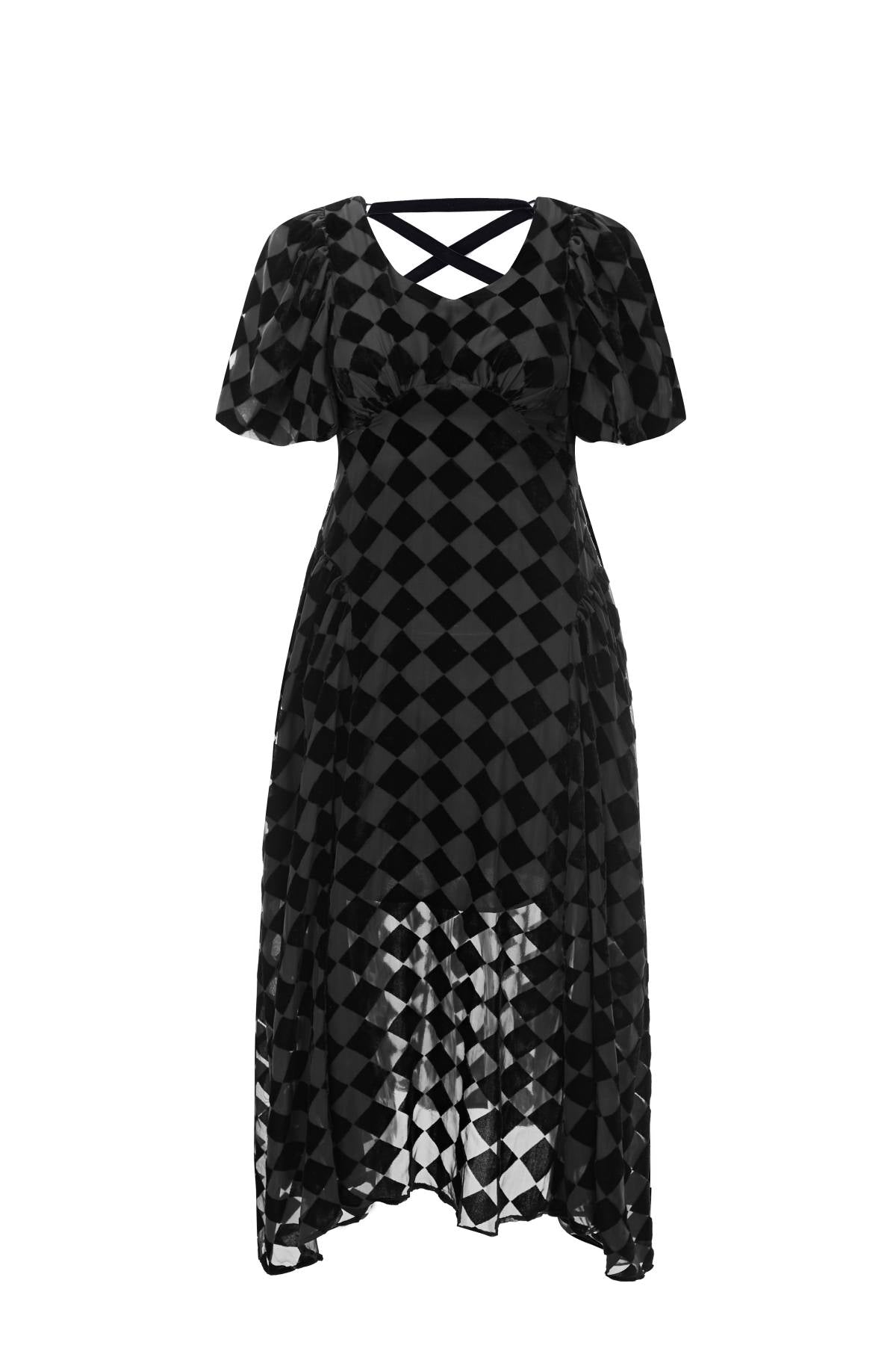 Esme BETH'S CHECKERBOARD Midi Dress With Lacing Back