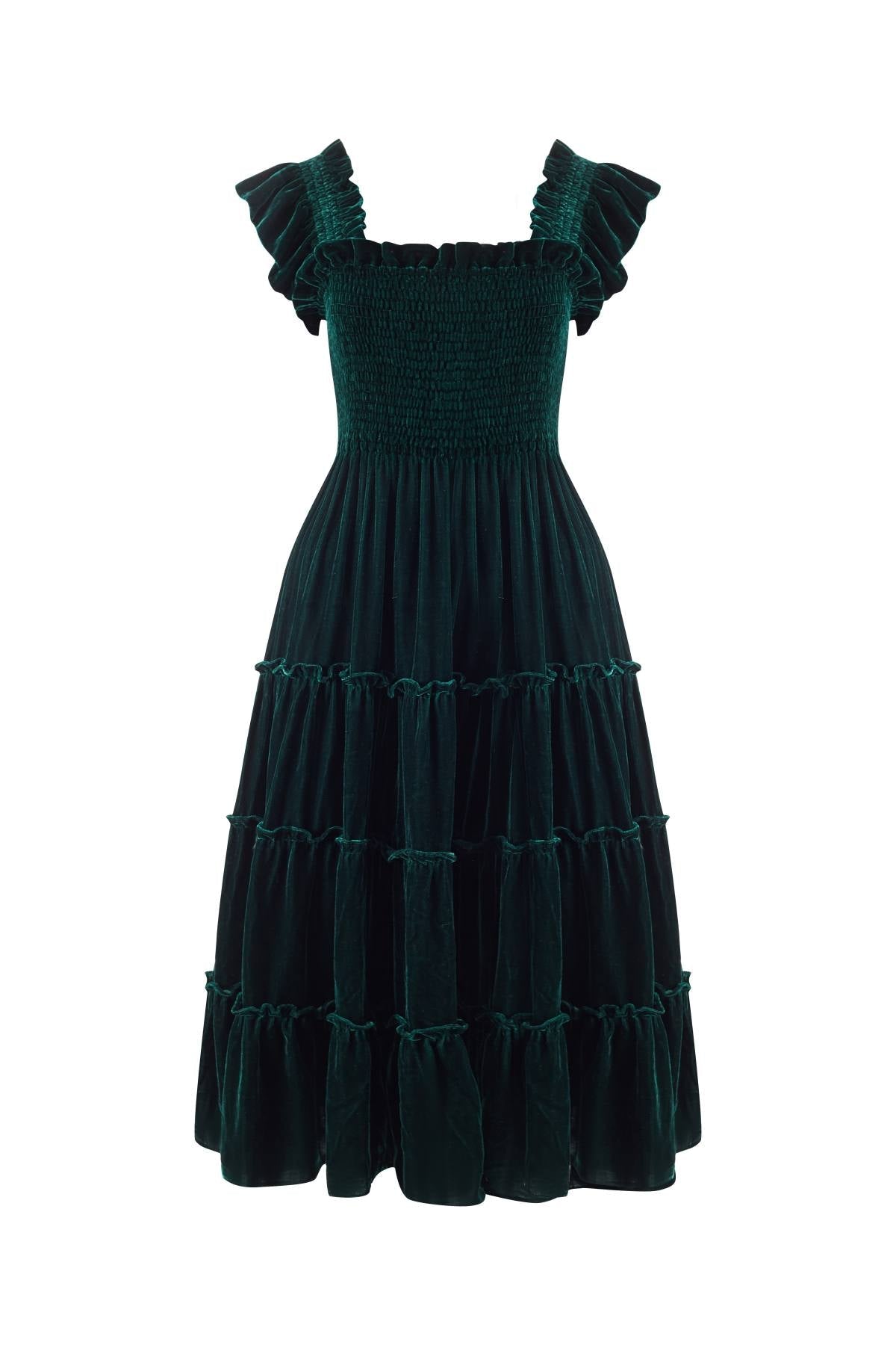 Esme FOREST Ruched Velvet Dress In Emerald Green