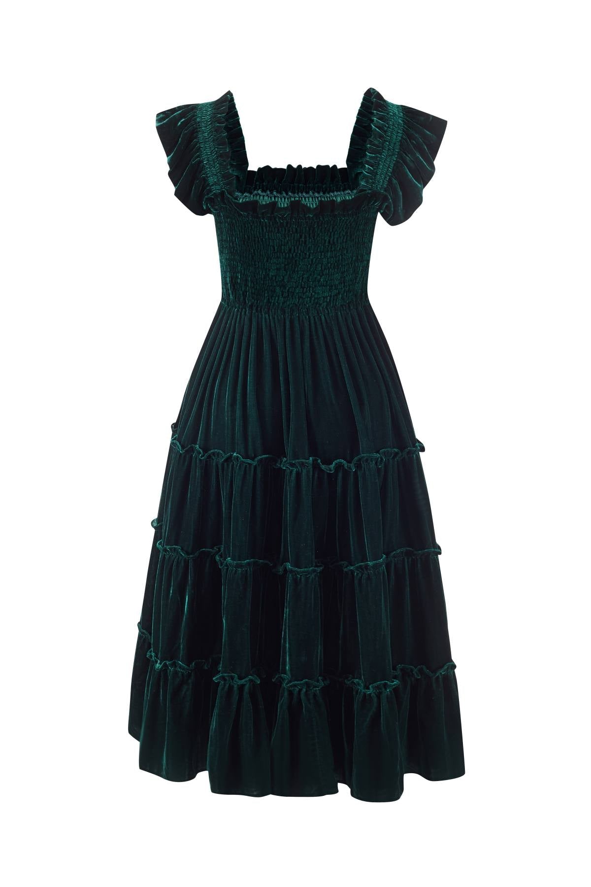 Esme FOREST Ruched Velvet Dress In Emerald Green