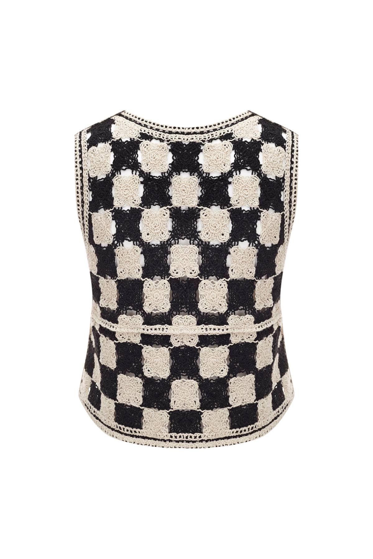 Esme WEEKEND MARKET Checkerboard Knit Crochet Top