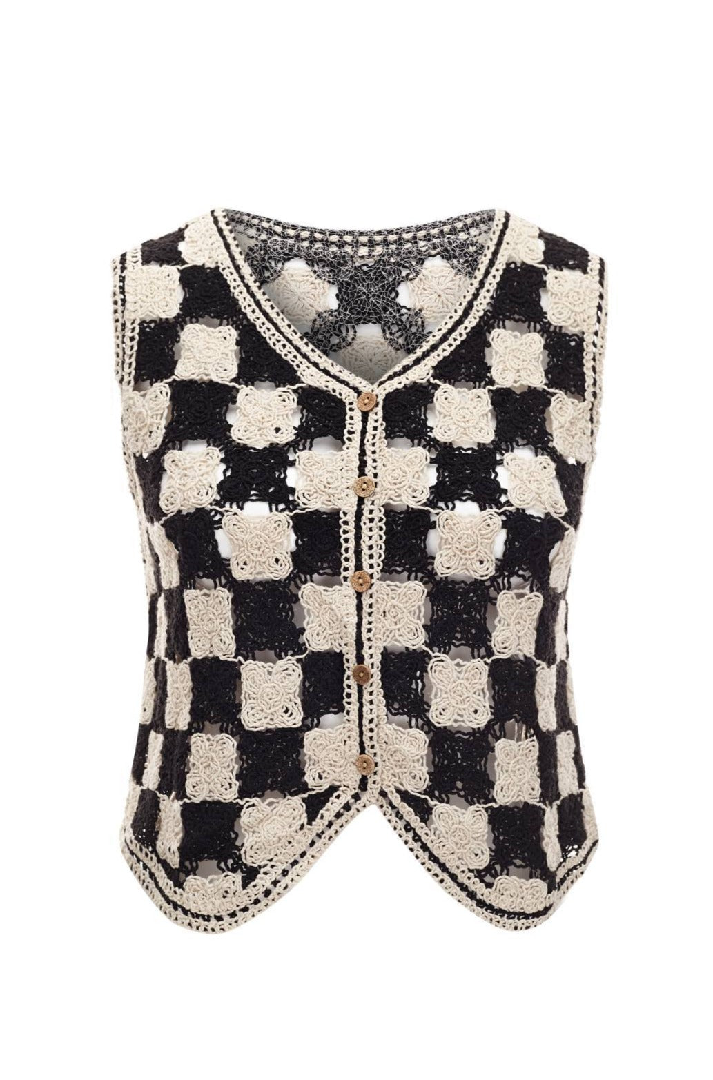 Esme WEEKEND MARKET Checkerboard Knit Crochet Top