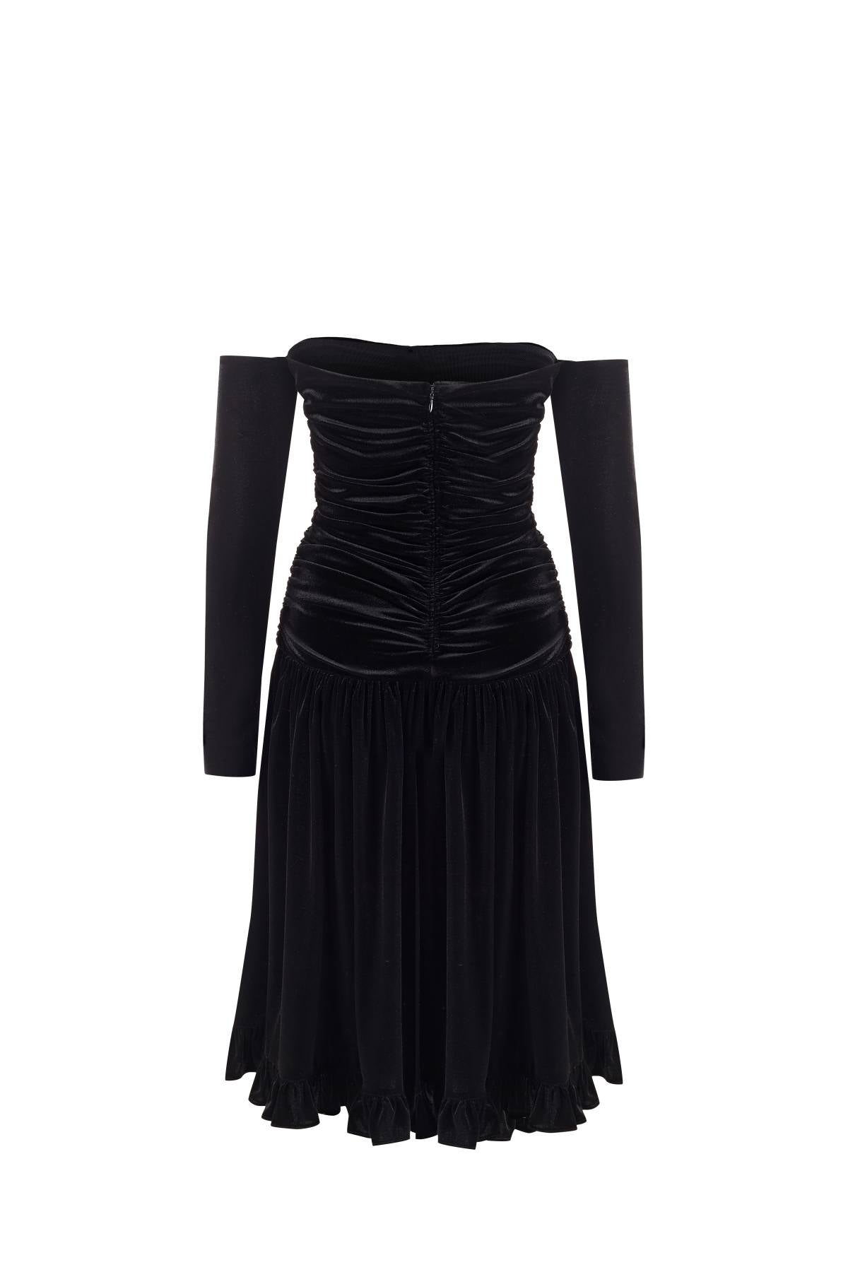 Esme BLACK SWAN Off-shoulder Velvet Ruched Dress