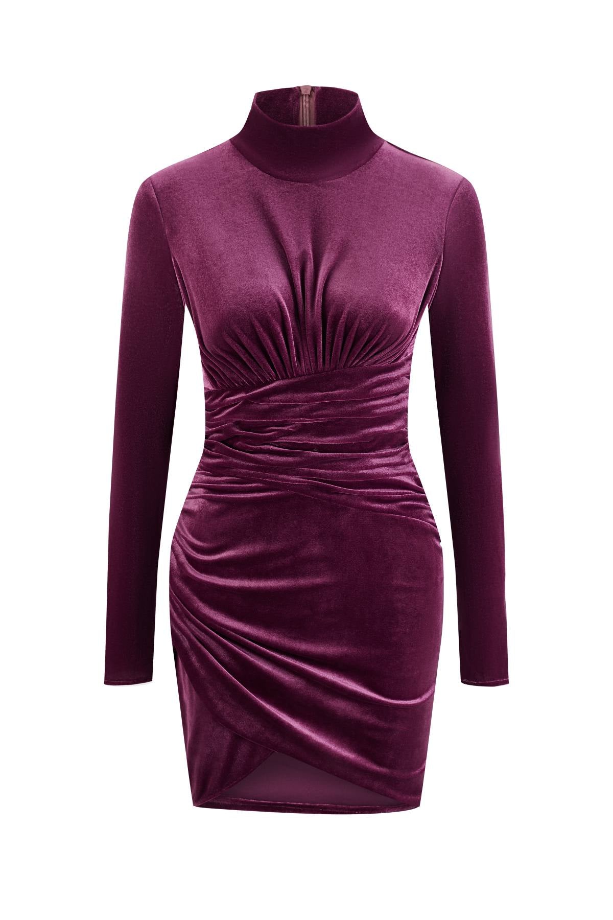 Esme GATSBY Mulberry Velvet High Collar Mini Dress