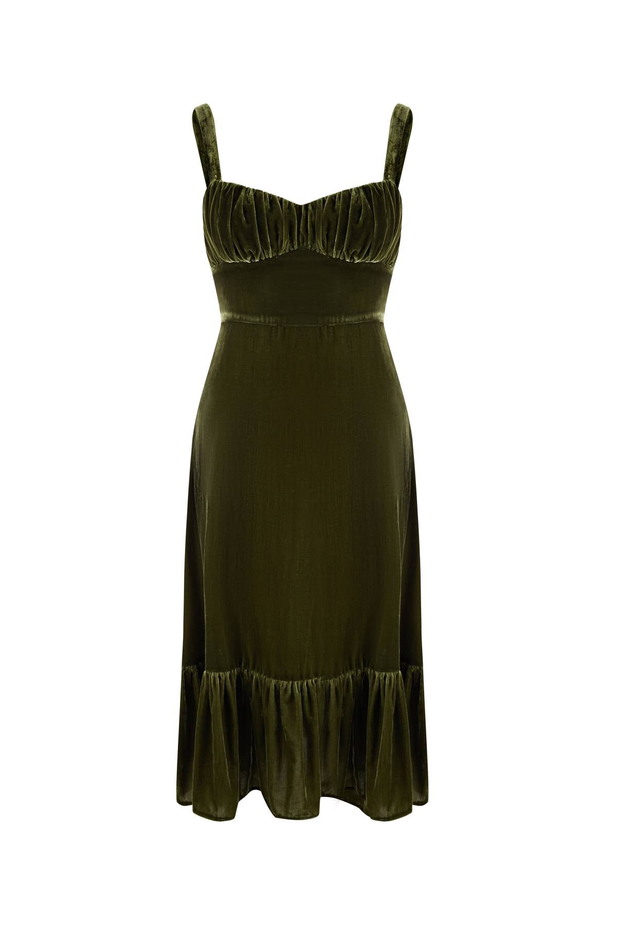 Esme DORIS Moss Velvet Slip Knee Dress