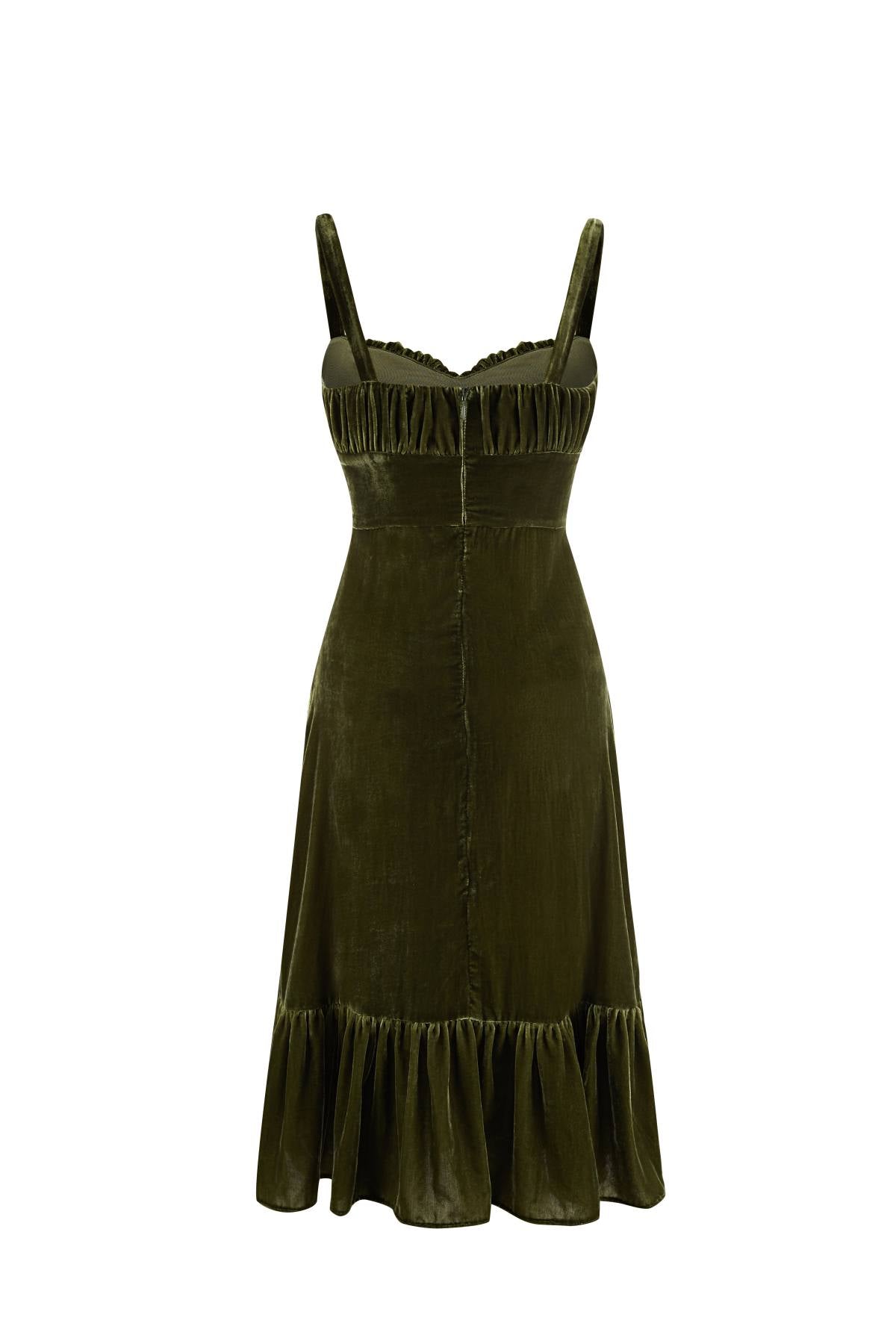 Esme DORIS Moss Velvet Slip Knee Dress