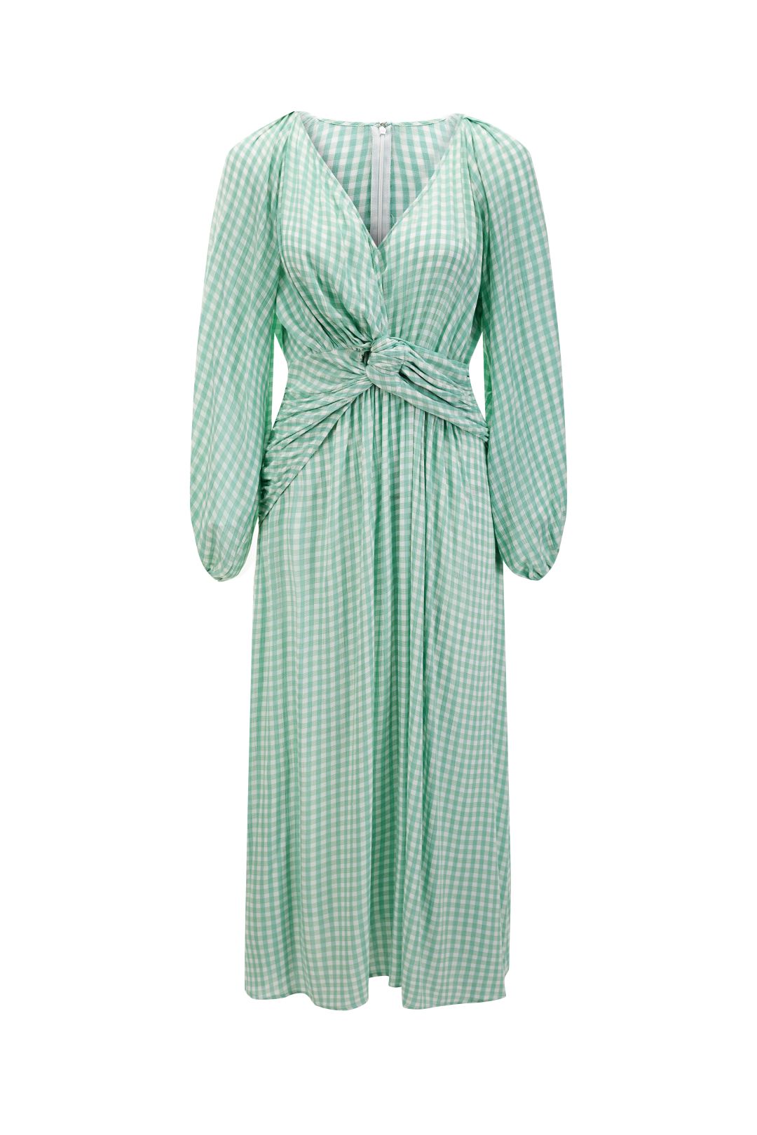 Esme PARIS Mint Plaid Long Sleeves Midi Dress