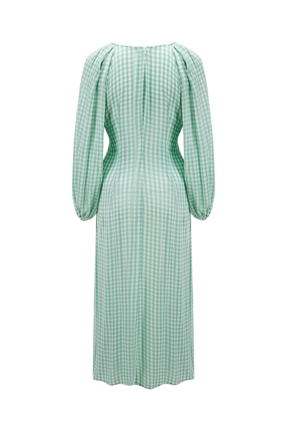 Esme PARIS Mint Plaid Long Sleeves Midi Dress