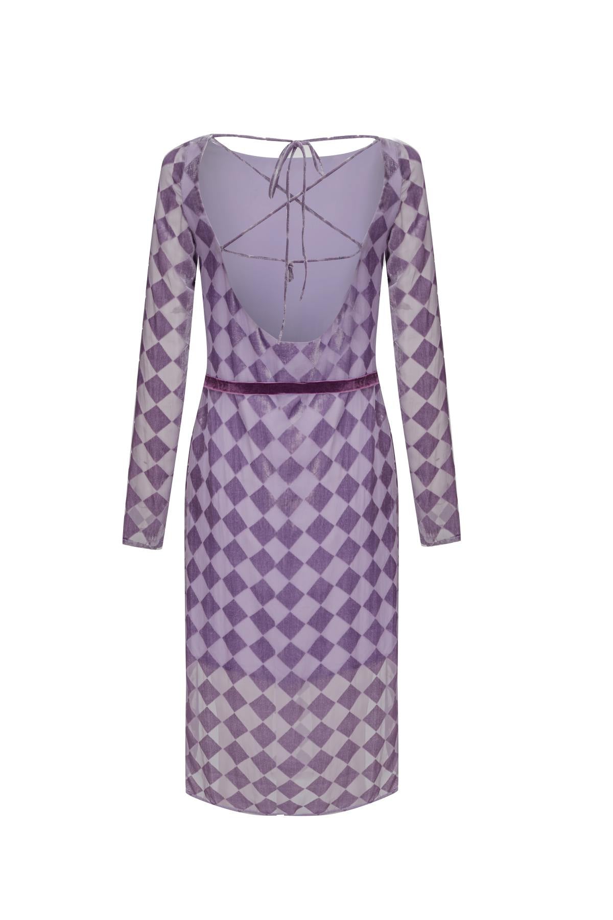 Esme Lilac Plaid Long Sleeves Knee Dress