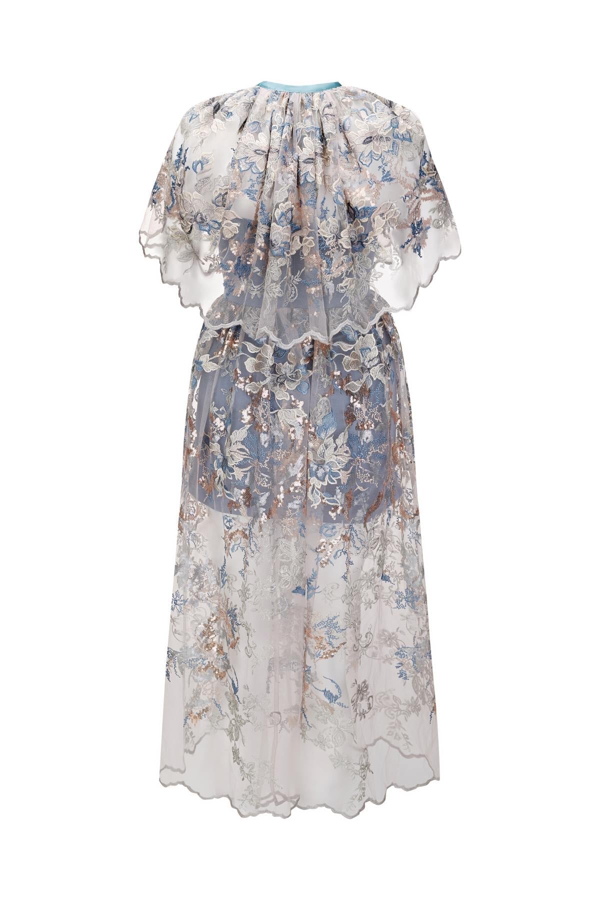 Esme GATSBY Embroidery Floral Midi Dress With Cape