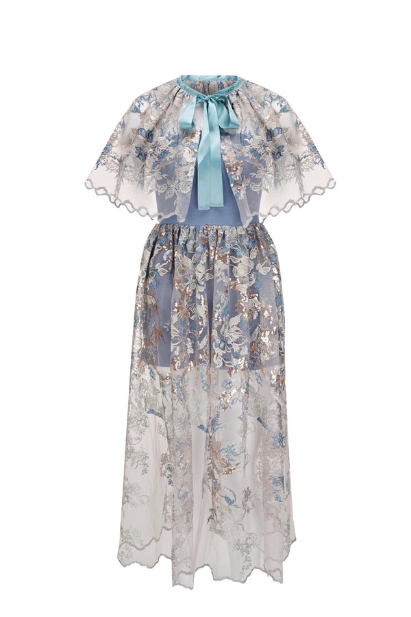 Esme GATSBY Embroidery Floral Midi Dress With Cape