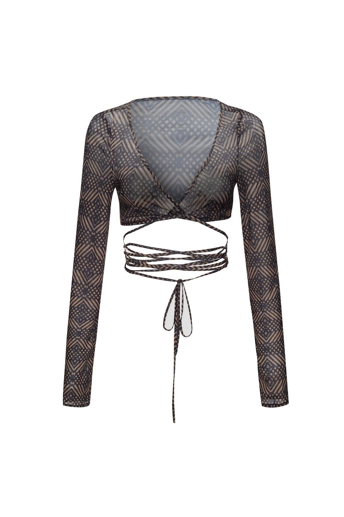 Esme FEARLESS Geometric Patterns Long Sleeve Mesh Top