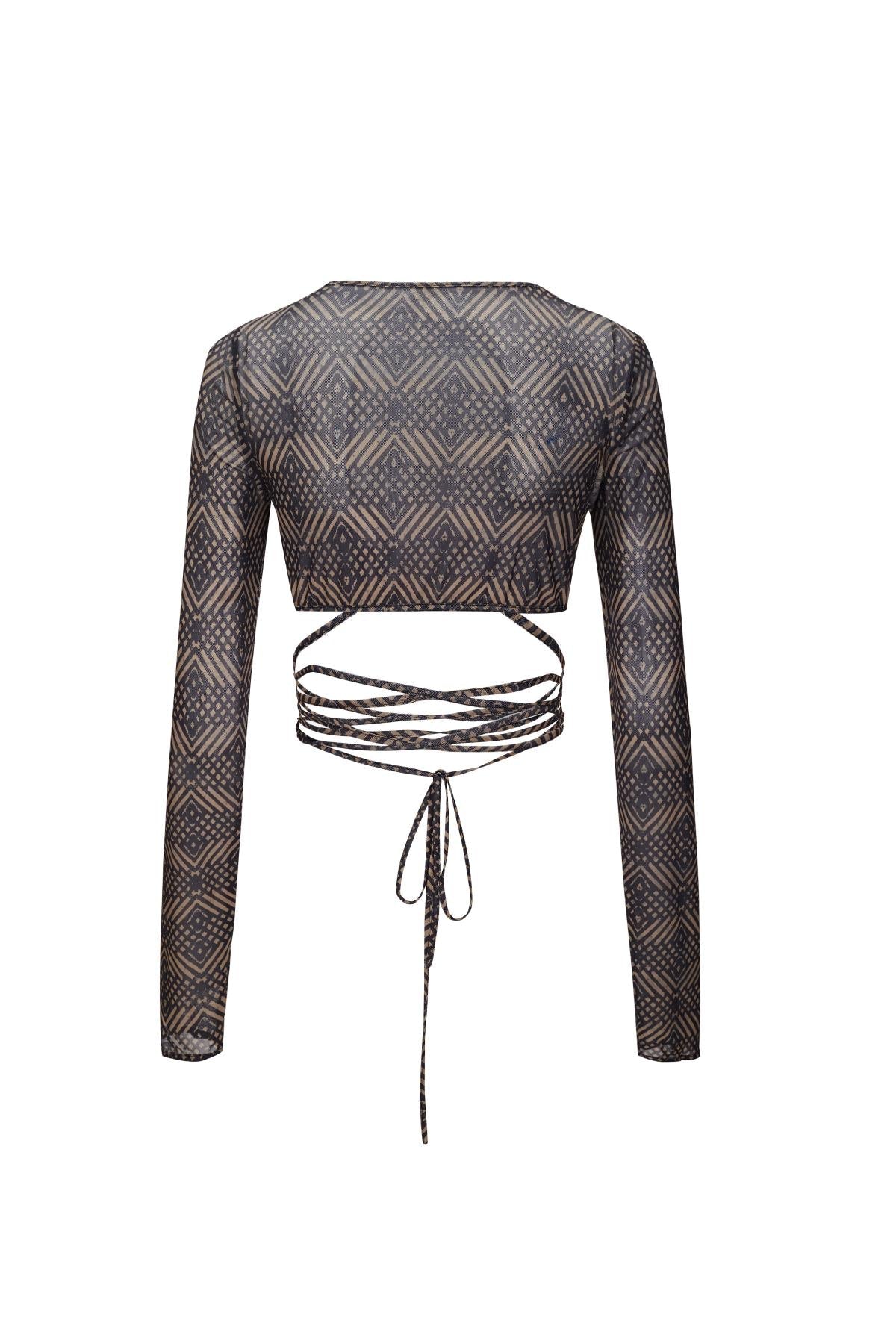 Esme FEARLESS Geometric Patterns Long Sleeve Mesh Top