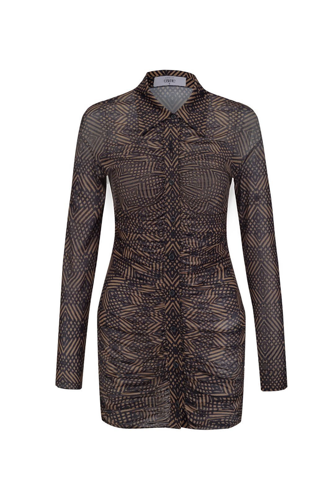 Esme FEARLESS Mesh Mini Dress With Long Sleeve In Brown