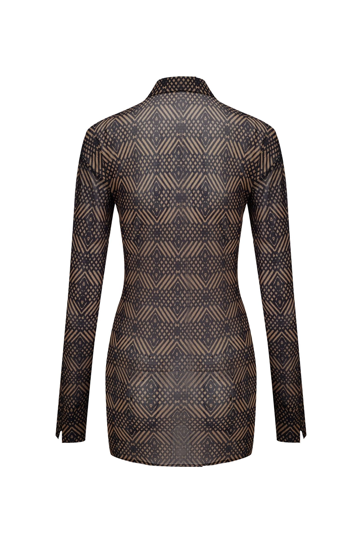 Esme FEARLESS Mesh Mini Dress With Long Sleeve In Brown