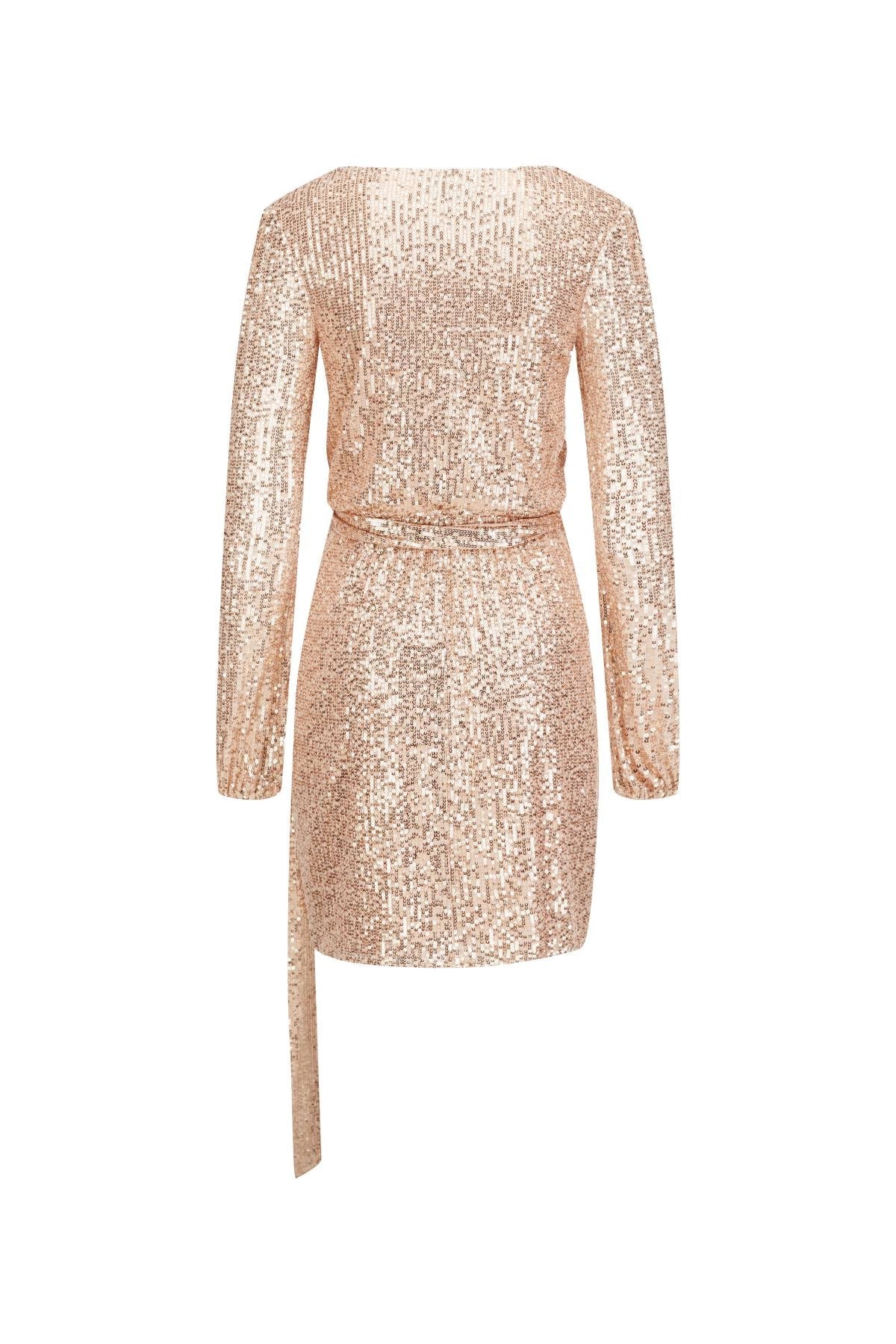 Esme GATSBY Long Sleeve Mini Dress With Belt In Rose Gold