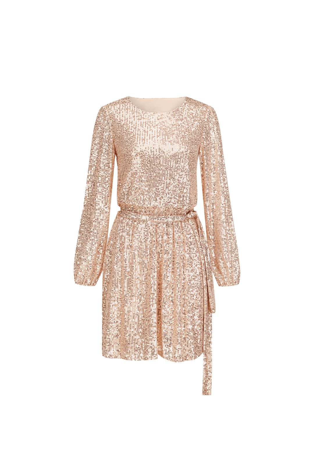 Esme GATSBY Long Sleeve Mini Dress With Belt In Rose Gold