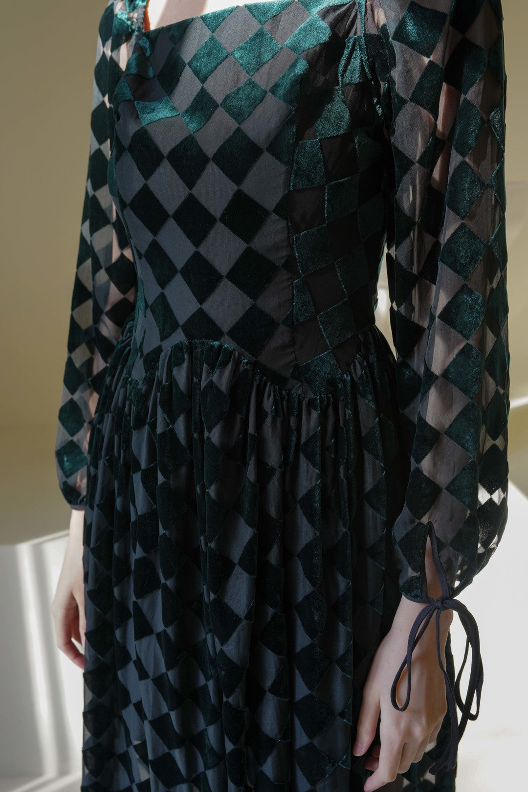 Esme BETH'S CHECKERBOARD Emerald Midi Dress