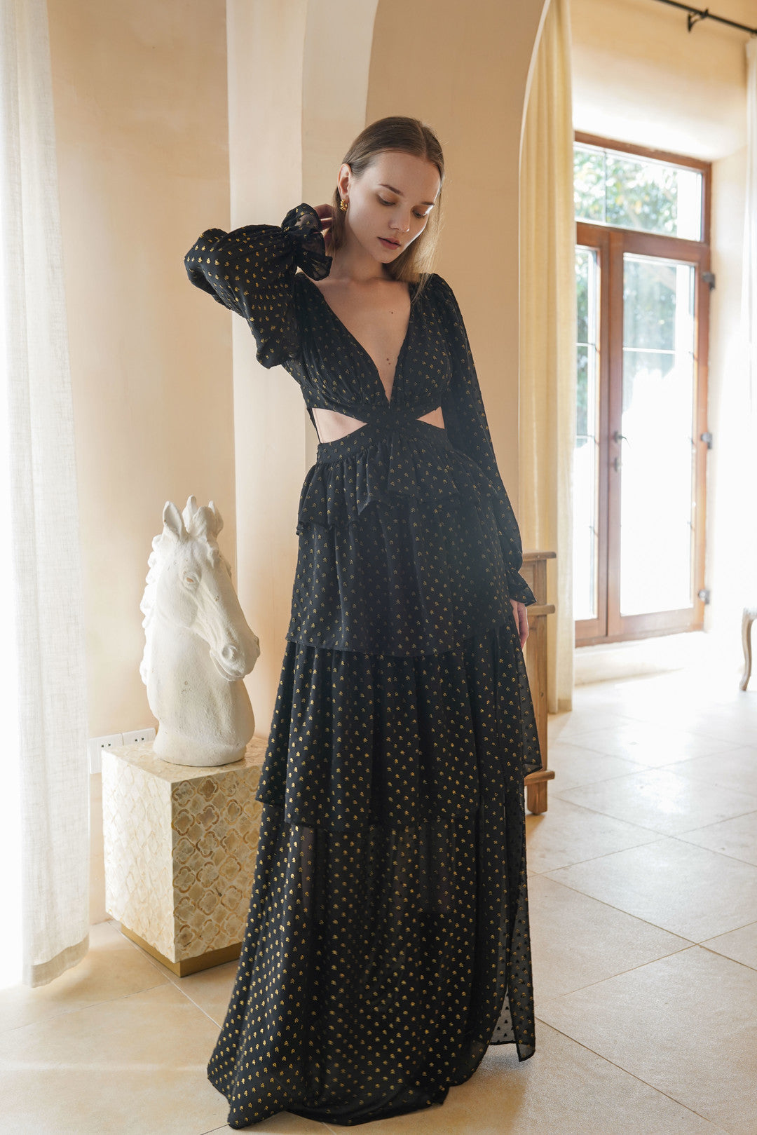 Esme MARIA Long-sleeves Foil Dot Maxi Dress