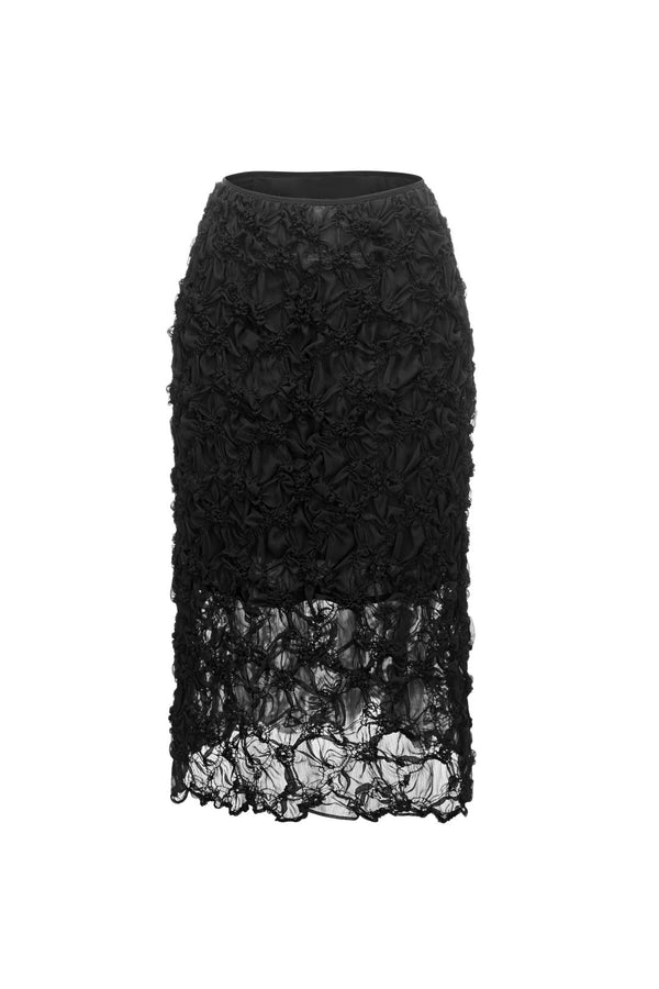 Esme BESTDAY Black Tulle Ruched Midi Skirt