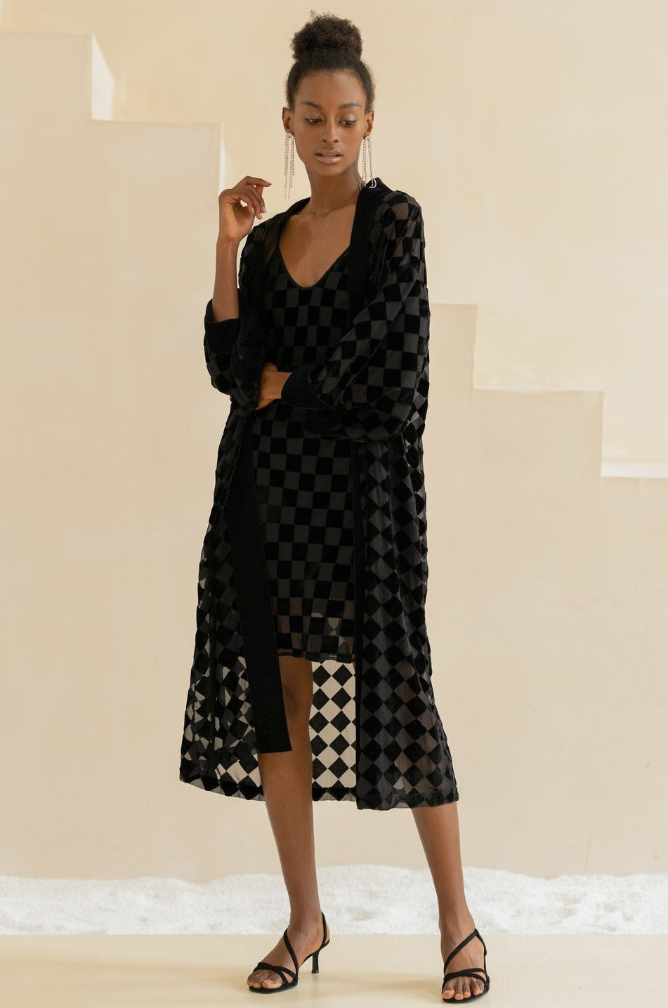 Esme BETH'S CHECKERBOARD Long Sleeves Robe