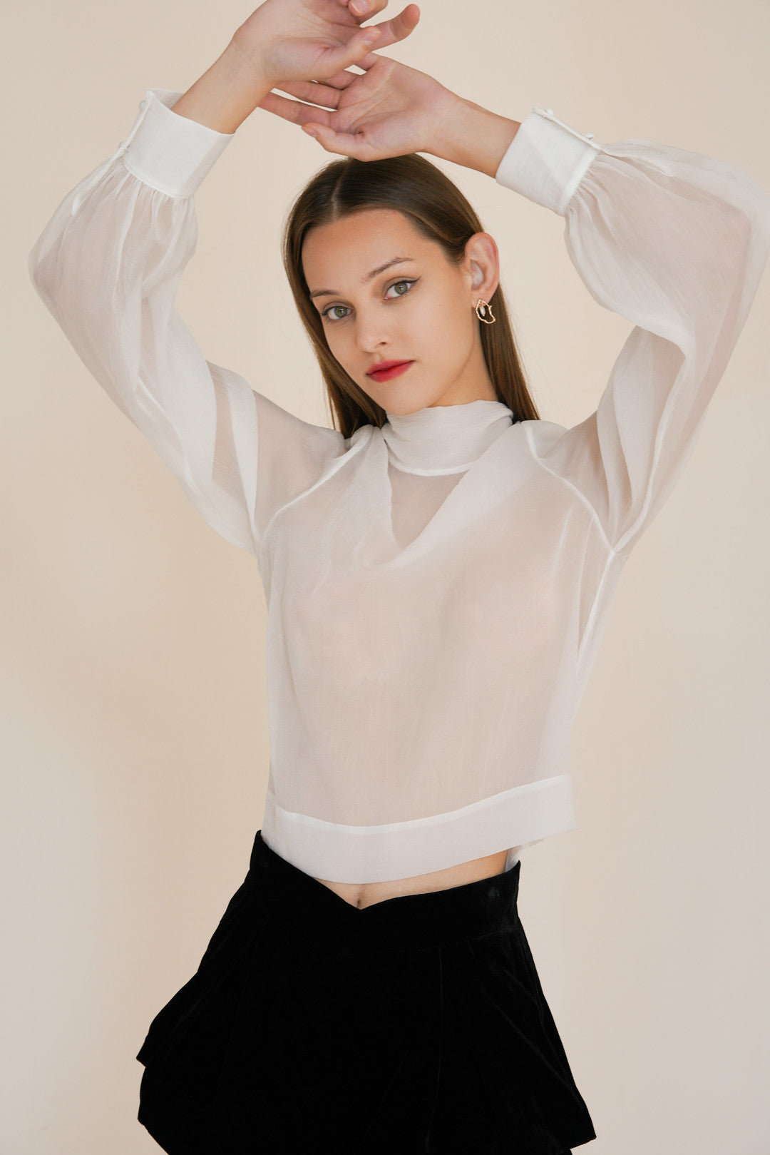 Esme SWAN SONG Tied Bow White Mesh Blouse