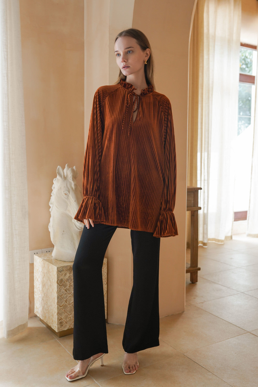 Esme MARIA Marmalade Velvet Tied Long-sleeve Top