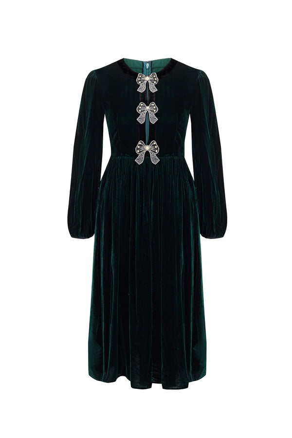 Esme GATSBY Emerald Velvet Midi Dress