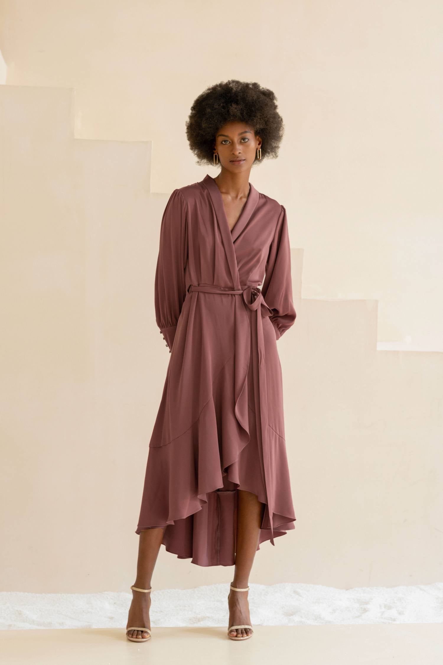 Esme MARIA Maple Wrap Midi Dress With Long Sleeves