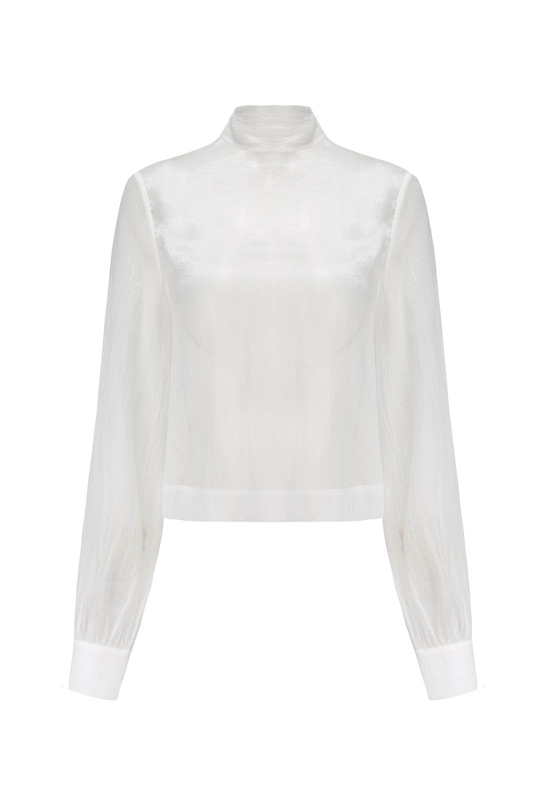 Esme SWAN SONG Tied Bow White Mesh Blouse