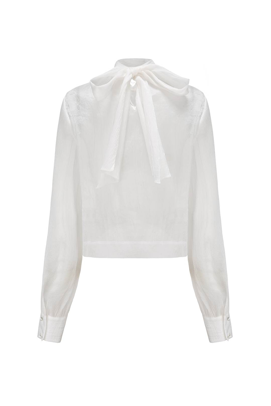 Esme SWAN SONG Tied Bow White Mesh Blouse