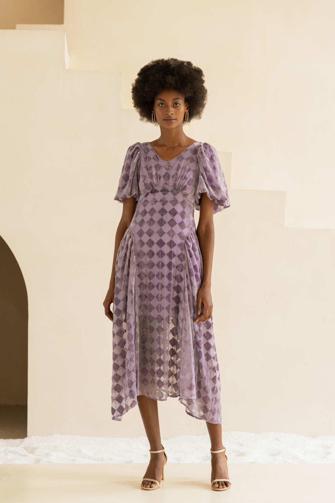 Esme BETH'S CHECKERBOARD Midi Dress With Lacing Back