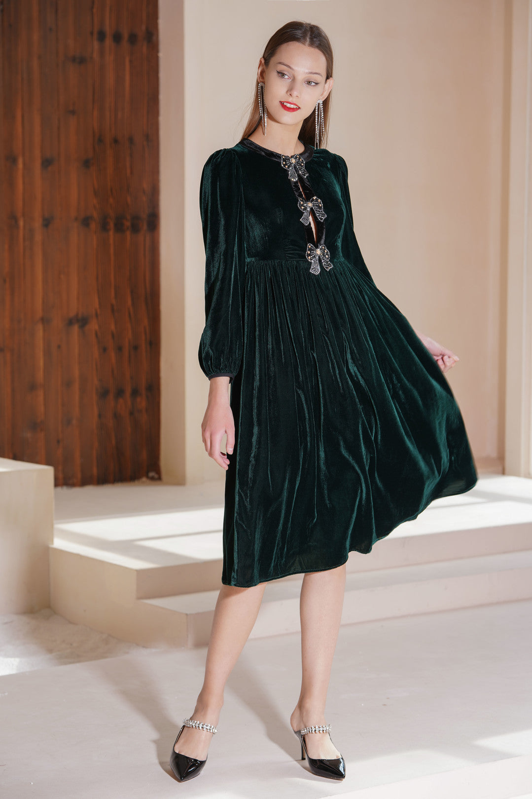 Esme GATSBY Emerald Velvet Midi Dress