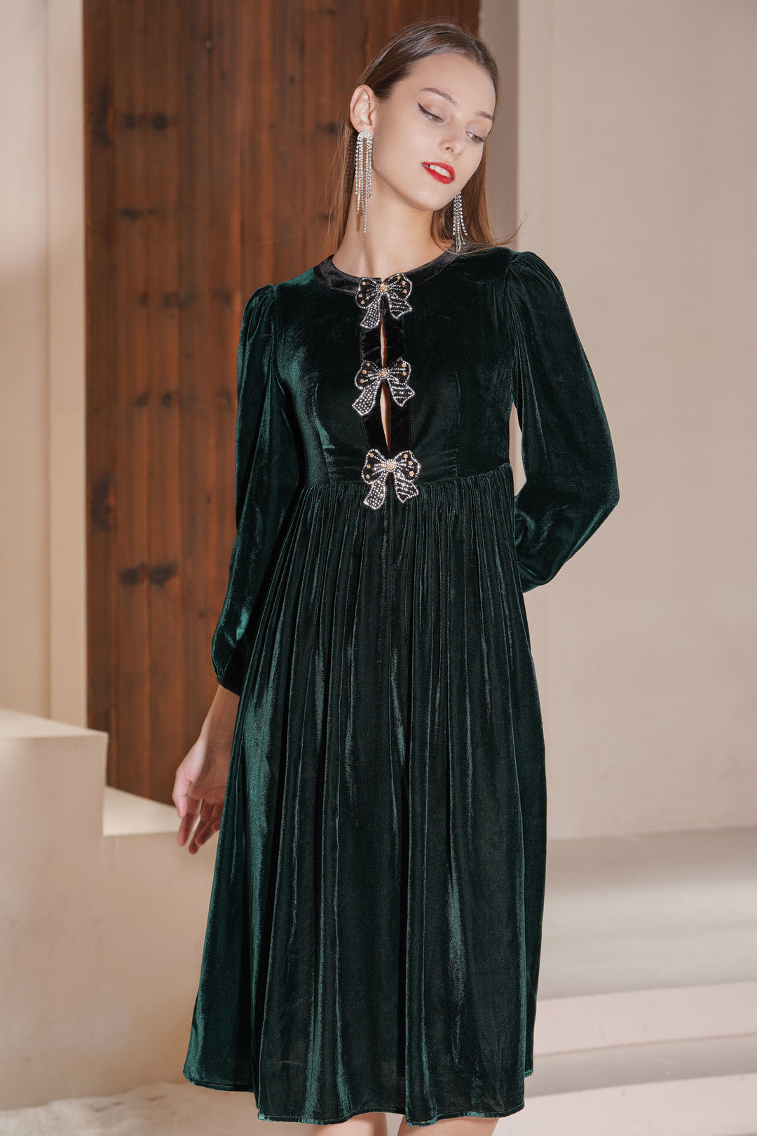 Esme GATSBY Emerald Velvet Midi Dress