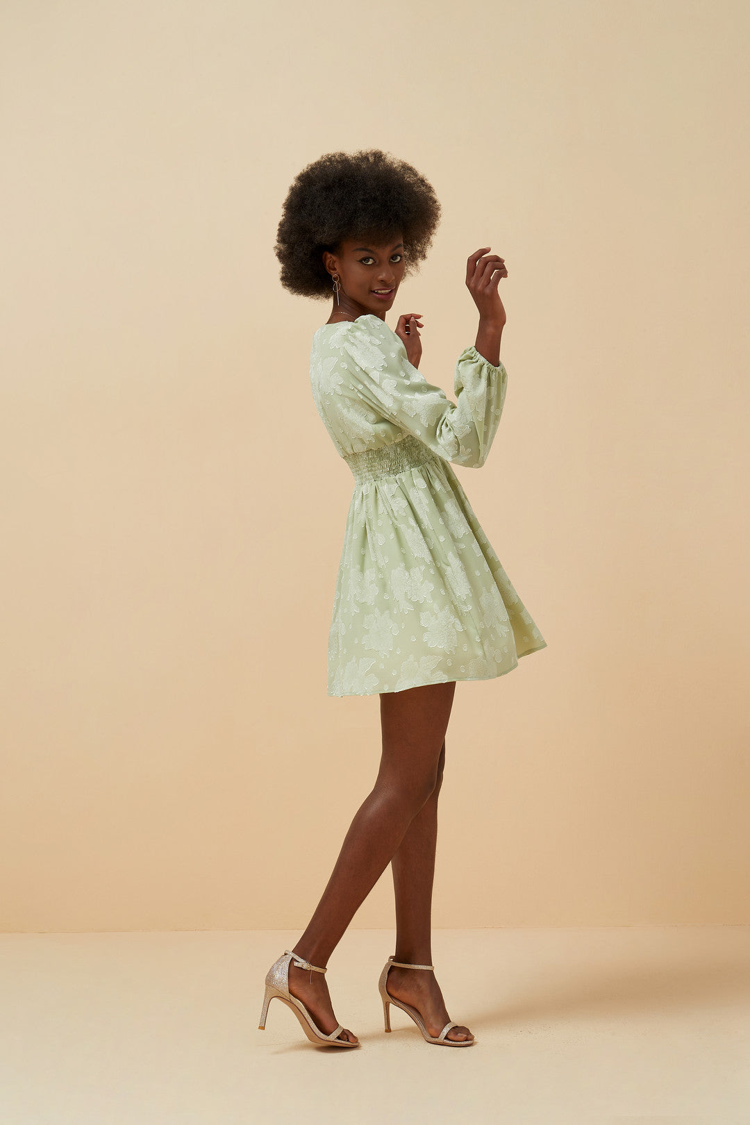 Esme THE SLEEPING FAIRY Olive Floral Long Sleeve Mini Dress