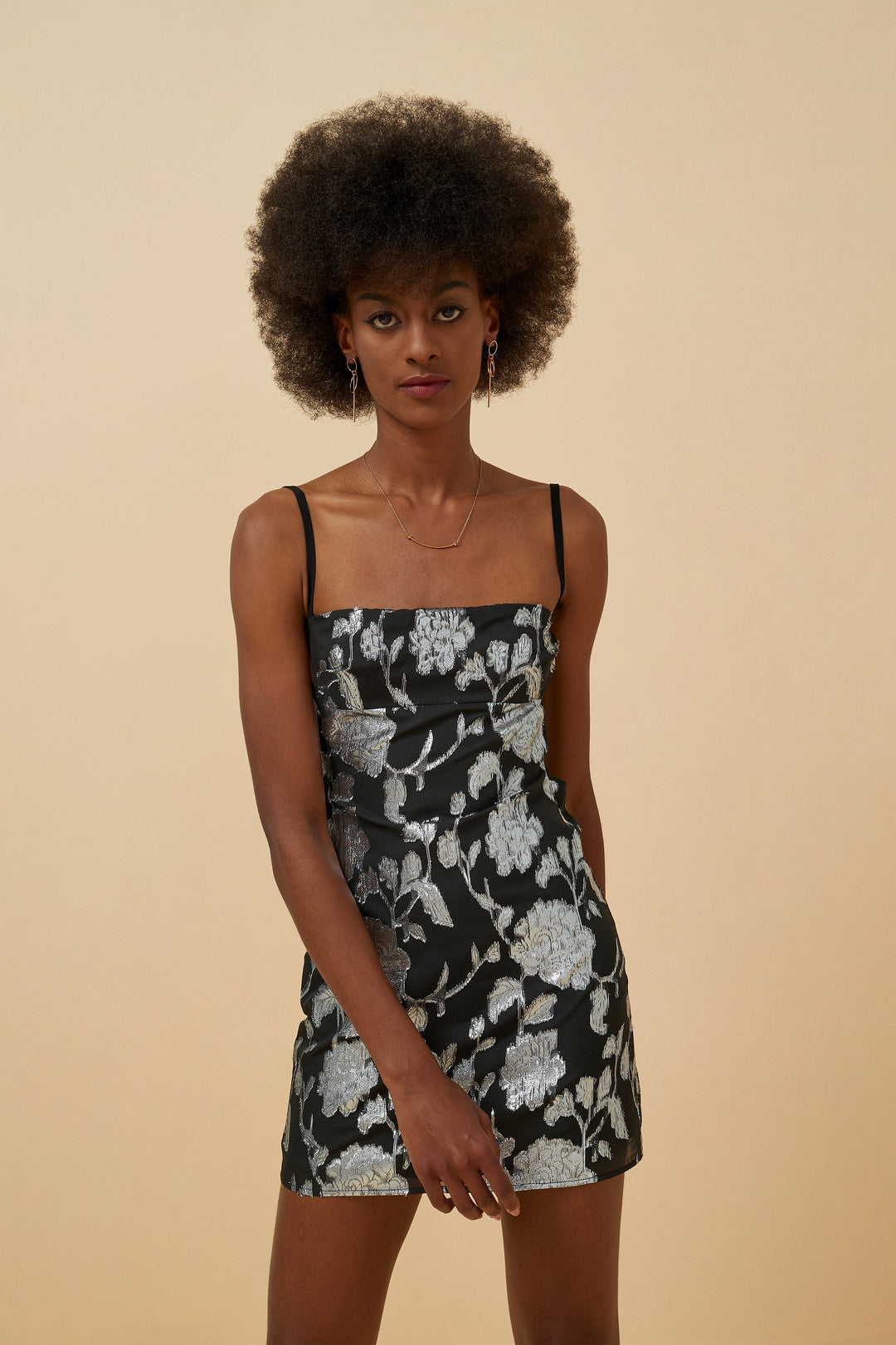 Esme GATSBY Silver Floral Backless Slip Dress In Black