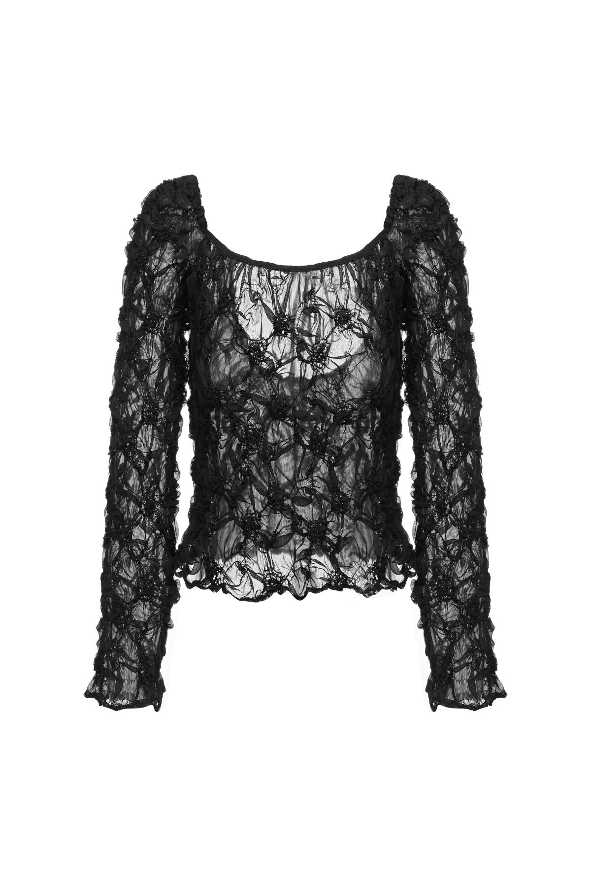 Esme BESTDAY Black Squared Neckline Mesh Top