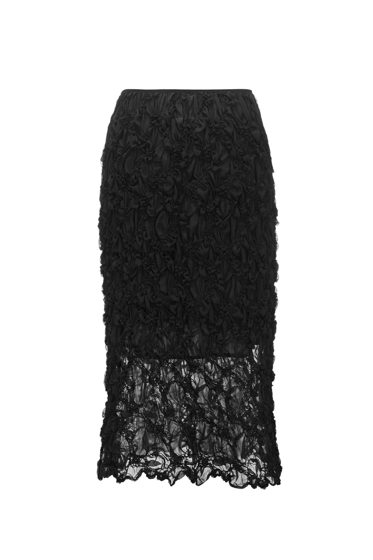 Esme BESTDAY Black Tulle Ruched Midi Skirt