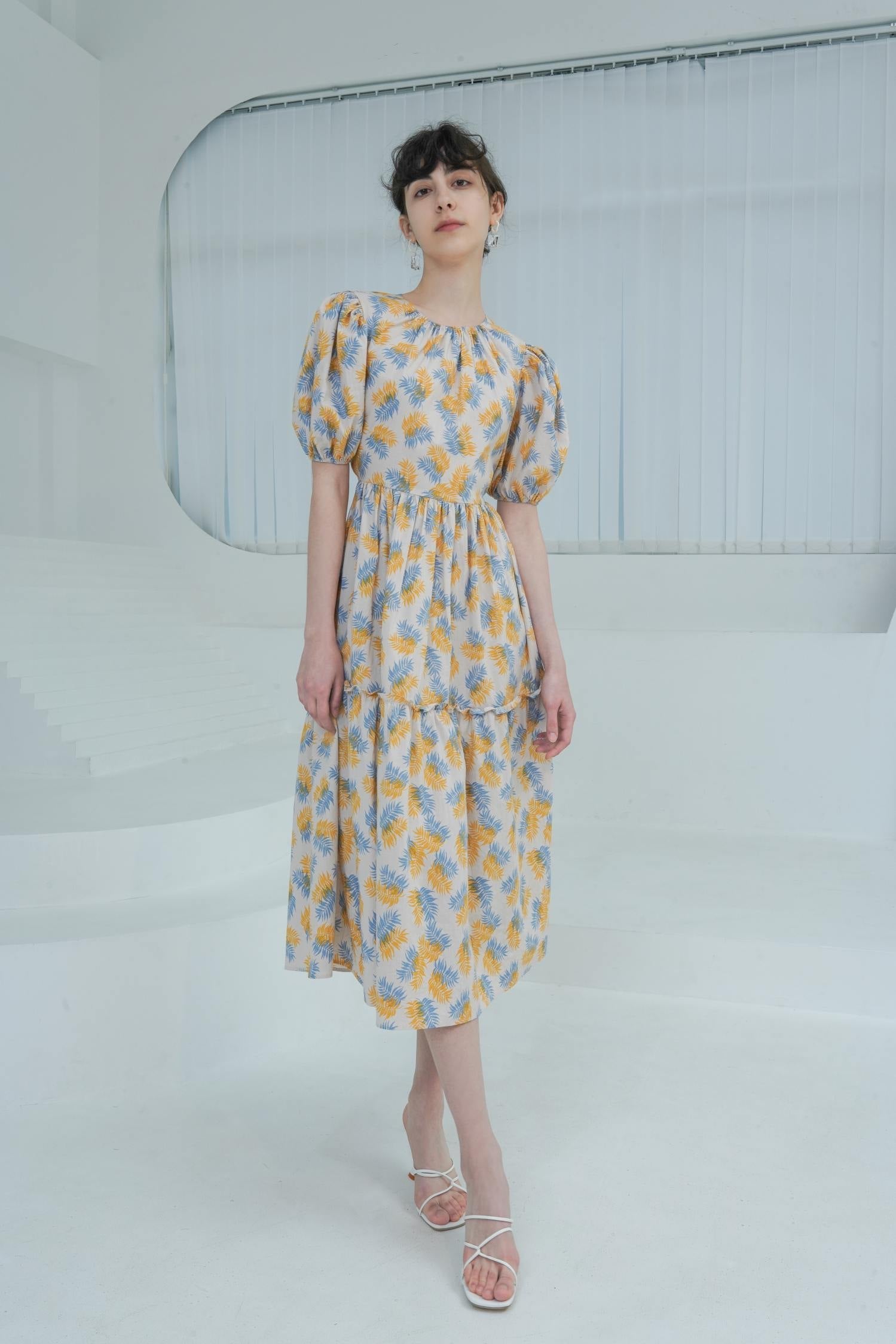 Esme  OLIVIA Salt White & Yellow Print dress